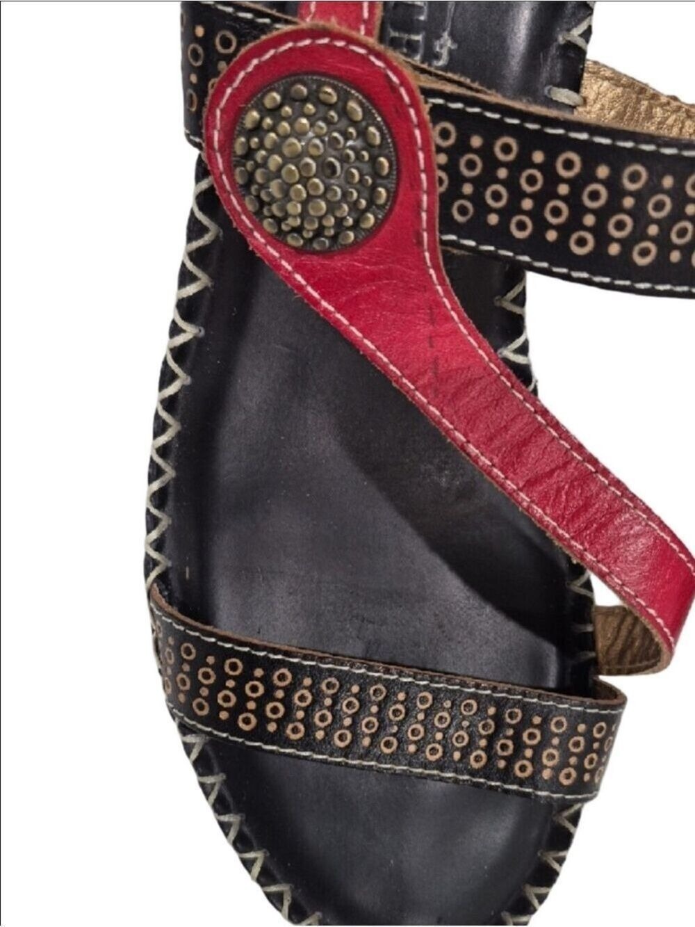 L'artiste Red and Black Stud Accent Leather Slingback Sandals - Picture 3 of 15